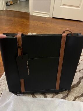 Black Tote with Tan Straps - Classic Everyday Carryall